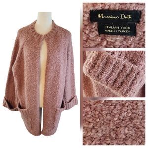 Massimo Dutti Italian yarn Knotted/Boucle Knit Pink Oversized Cardigan S